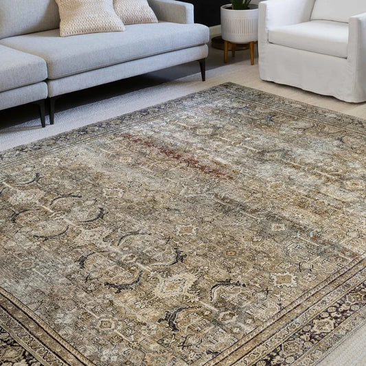 Giacinto Oriental Area Rug in Olive/Charcoal - 7'6" x 9'6"