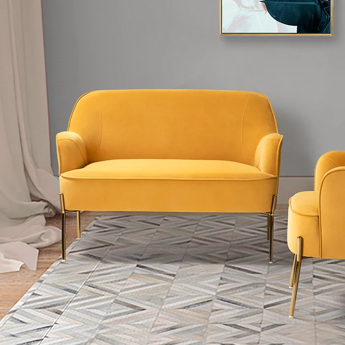 Guthrie 43`` Velvet Loveseat, Mustard