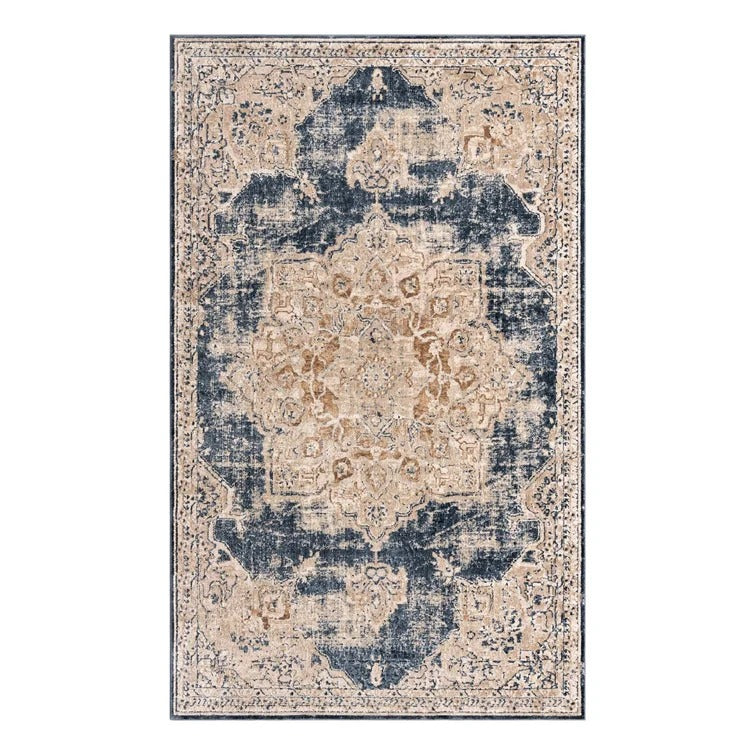 Landes Oriental Area Rug in Dark Blue/Beige - 5' x 8'