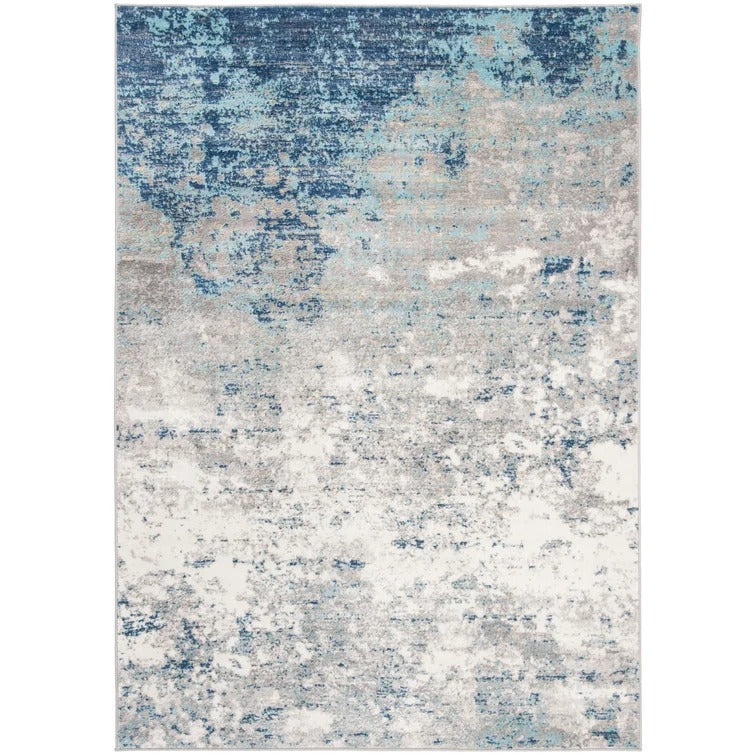 N'keal Abstract Area Rug in Light Grey/Blue - 5'3" x 7'6"