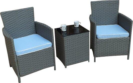 Outdoor Wicker 3 Piece Set, Grey Wicker, Light Blue Pillows, Clearance, Not Assembled