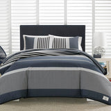 Nautica Rendon Charcoal Grey Duvet Set With 2 Shams 100%  Cotton - king