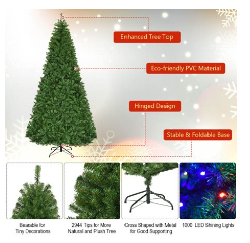 SPECIAL, 9Ft Pre-Lit Artificial Christmas Tree, Clear or Multi Option, 1000 LED Lights