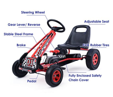 4 Wheels Kids Ride On Pedal Powered Bike Go Kart Racer Car Play Toy Red, Assembled