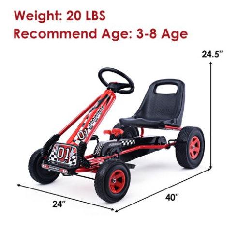 4 Wheels Kids Ride On Pedal Powered Bike Go Kart Racer Car Play Toy Red, Assembled
