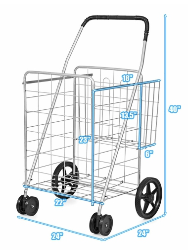 Utility Shopping Cart Foldable Jumbo Basket Outdoor Grocery Laundry