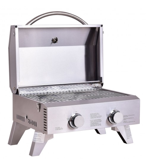 2 Burner Portable Stainless Steel BBQ Table Top Grill for Outdoors, 10000btu