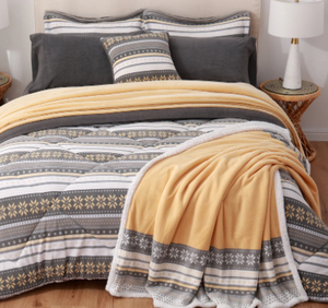 Berkshire Fair Isle Comforter Set, Heavy Polar Fleece/Sherpa, grey/yellow, KING