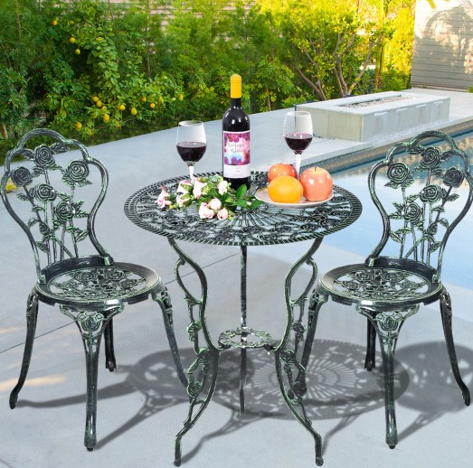 Outdoor Cast Aluminum Patio Furniture Set with Rose Design, scratch & dent