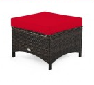 Wicker Ottoman, red cushion