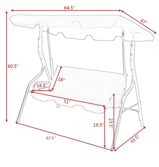 3 Seat Outdoor Patio Canopy Swing with Cushioned Steel Frame, In Box unassembled-