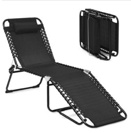 Folding Beach Lounge Chair Heightening Design Patio Lounger w/ Pillow, Scratched