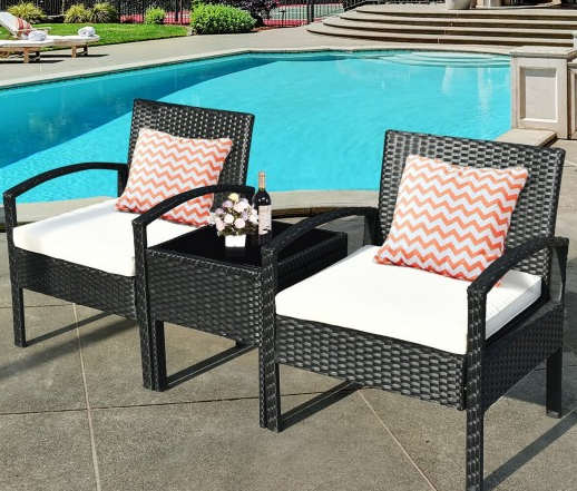 3 Pieces Outdoor Rattan Patio Conversation Set with Seat Cushions, in box unassembled