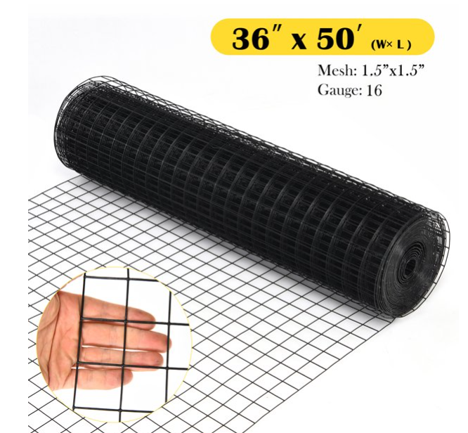 36''x50'' Hardware Cloth 16 Gauge Black Vinyl Coated Welded Wire Mesh 1.5''