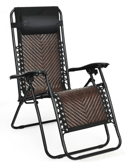 Folding Rattan Zero Gravity Lounge Chair with Removable Head Pillow