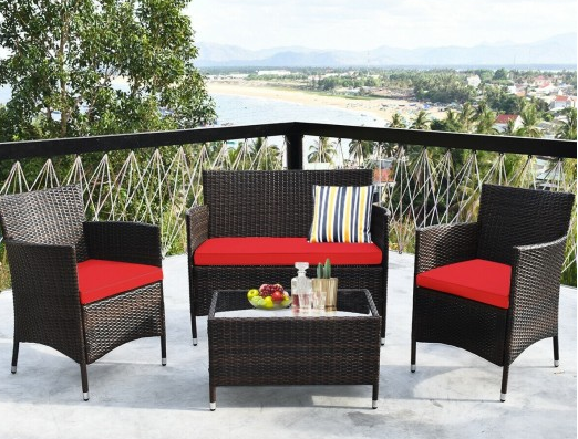 4 Piece Outdoor Wicker Set, Red, in box, unassembled