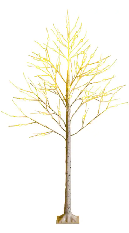 6ft Pre-lit White Twig Birch Tree w/96 LED Lights