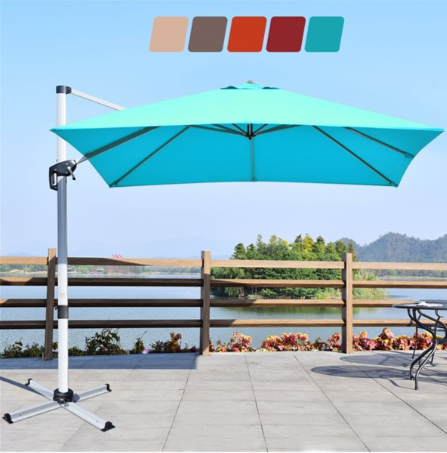 10 Feet 360° Tilt Aluminum Square Patio Umbrella without Weight Base, Aqua Blue