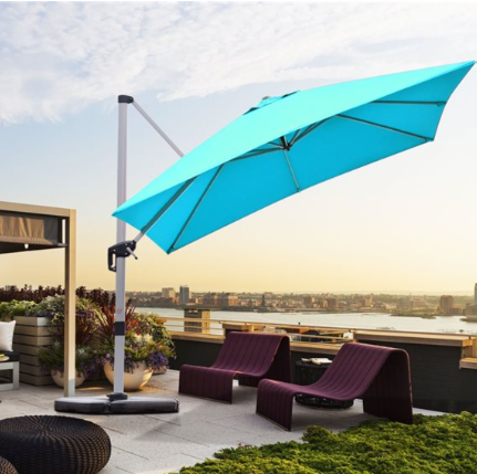 10 Feet 360° Tilt Aluminum Square Patio Umbrella without Weight Base, Aqua Blue