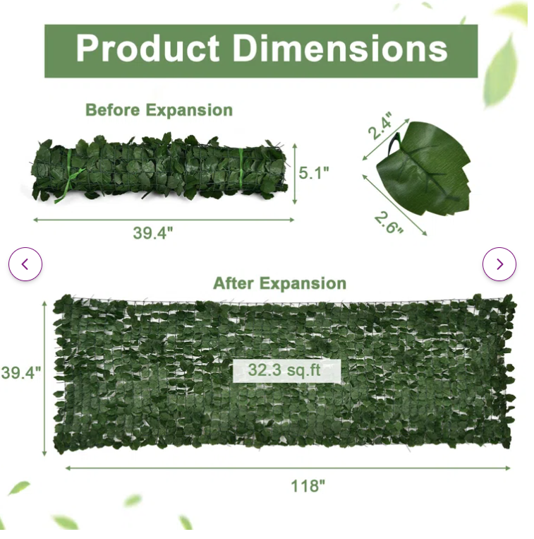 118x39in Artificial Ivy Privacy Fence Screen Artificial Hedge Fence Decor, reg $129.99