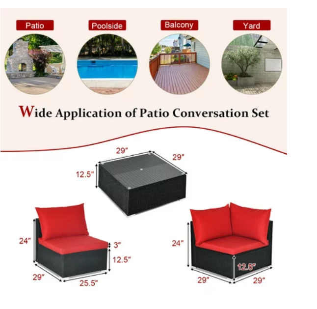 7PCS Patio Rattan Sofa Set Sectional Conversation Furniture Set, FULLY ASSEMBLED