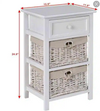 2PCS Set, Nightstand 3-Tier Bedside End Table Organizer Wood W/2 Baskets