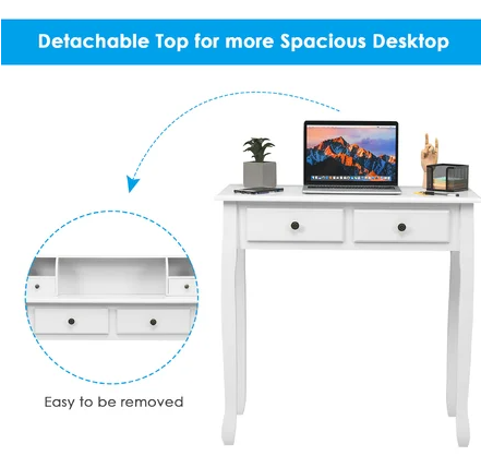 Writing Desk White Home Office Computer Desk 4 Drawer White, fully assembled