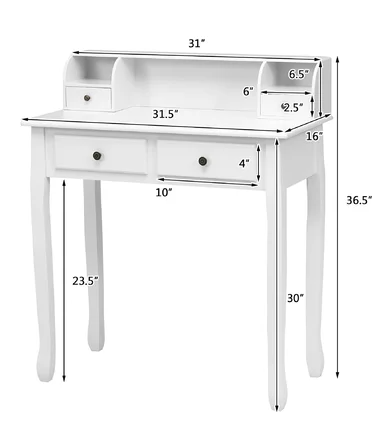 Writing Desk White Home Office Computer Desk 4 Drawer White, fully assembled