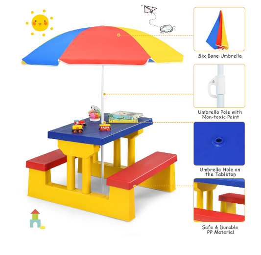 Costway Kids Picnic Table Set Umbrella, Scratch & Dent Special