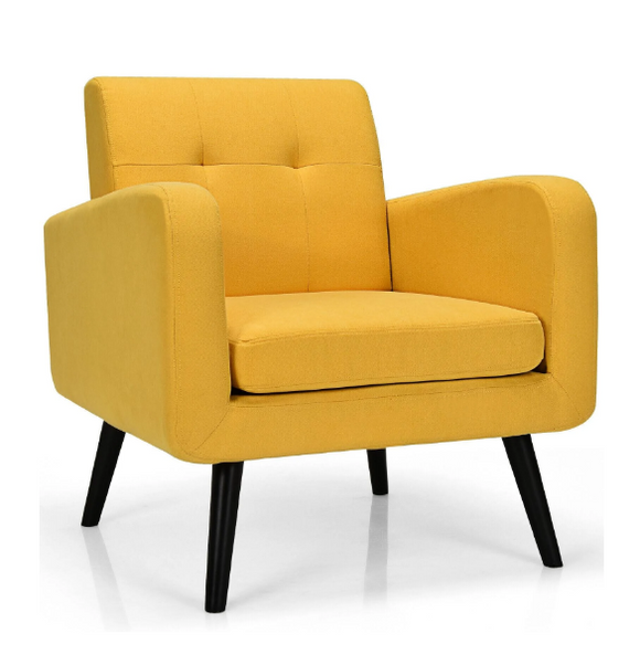 Modern Upholstered Comfy Accent Chair with Rubber Wood Legs, yellow, Slightly Irregular coloring