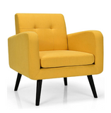 Modern Upholstered Comfy Accent Chair with Rubber Wood Legs, yellow, Slightly Irregular coloring