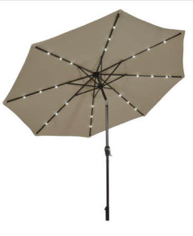 10' Solar LED Lighted Patio Market Umbrella Shade Tilt Adjustment Crank Tan