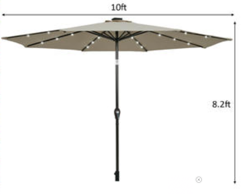 10' Solar LED Lighted Patio Market Umbrella Shade Tilt Adjustment Crank Tan