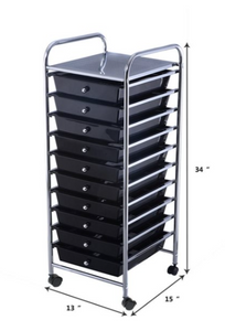 Black 10-Drawer Rolling Storage Utility Cart