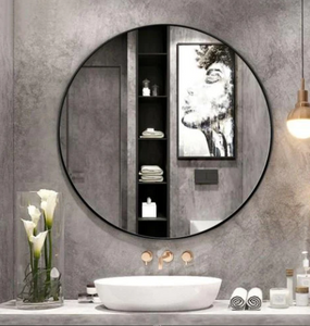 27.5" Modern Metal Wall-Mounted Round Mirror, Black Frame