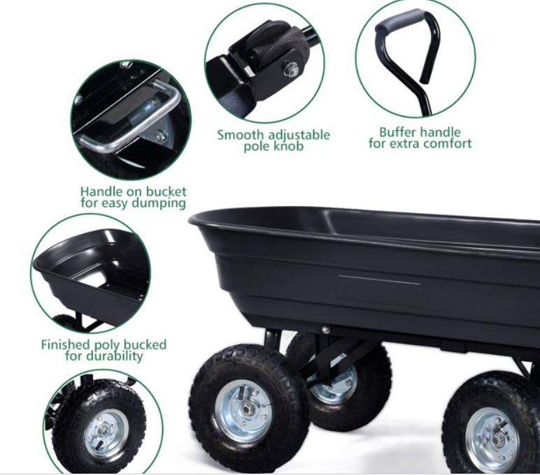 660lb Garden Dump Cart Dumper Wagon Carrier Wheel Barrow Air Tires