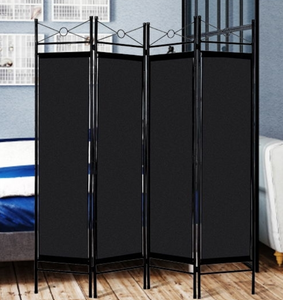 71 in. Black 4-Panel Room Divider Privacy Screen with Metal Frame