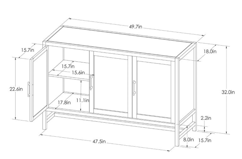 Warwick 3 Door Accent TV Stand for TVs up to 59, assembled, scratch & dent right side