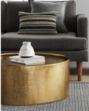 Mila Round Hammered Drum Coffee Table Brass