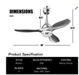 48" Ceiling Fan w/ Remote Control Dimmable LED Light Modern Reversible Blades