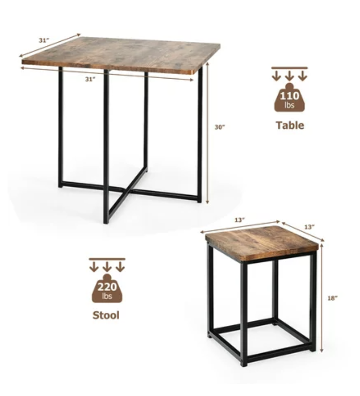 5 Piece Metal Frame Dining Set, assembled, scratch & dent