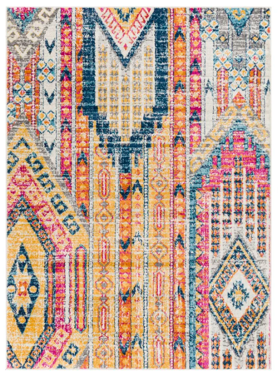 Fleeman Moroccan Area Rug in Orange / Pink, 6`7 x 9`