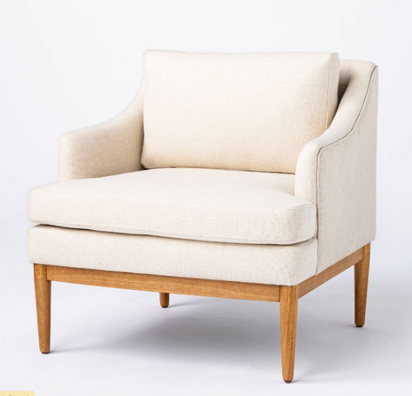 Howard Upholstered Accent Chair with Wood Base, Cream