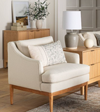 Howard Upholstered Accent Chair with Wood Base, Cream