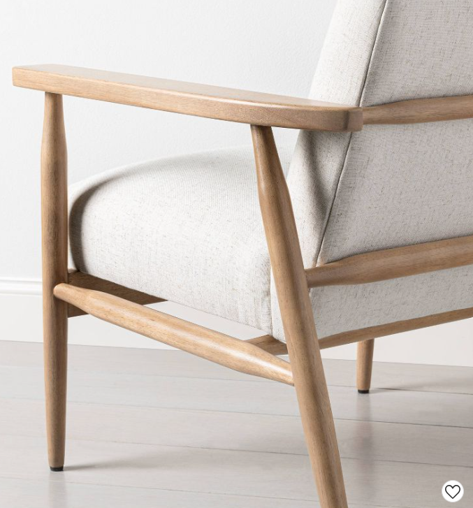 Upholstered Natural Wood Accent Chair, Oatmeal