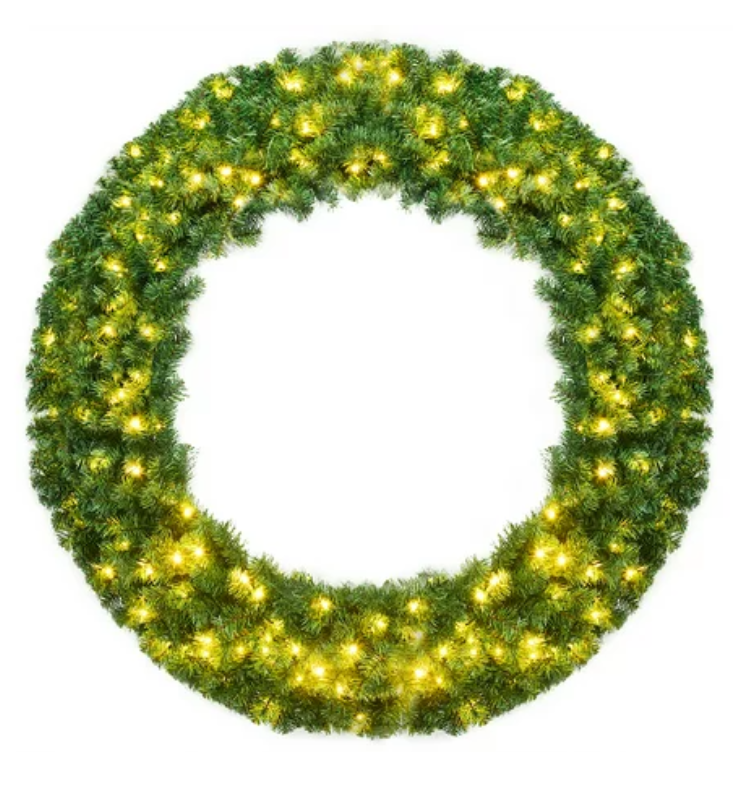 48'' Pre-lit Cordless Artificial Christmas Wreath 714 Tips w/ 200 LED Light&Timer, CM22821