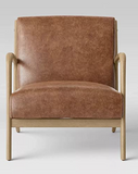 Easson Wood Armchair, dark caramel faux leather, wood