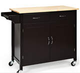 Irregular, Modern Rolling Kitchen Cart Island with Wood Counter Top, Black, wood top, fully assembled