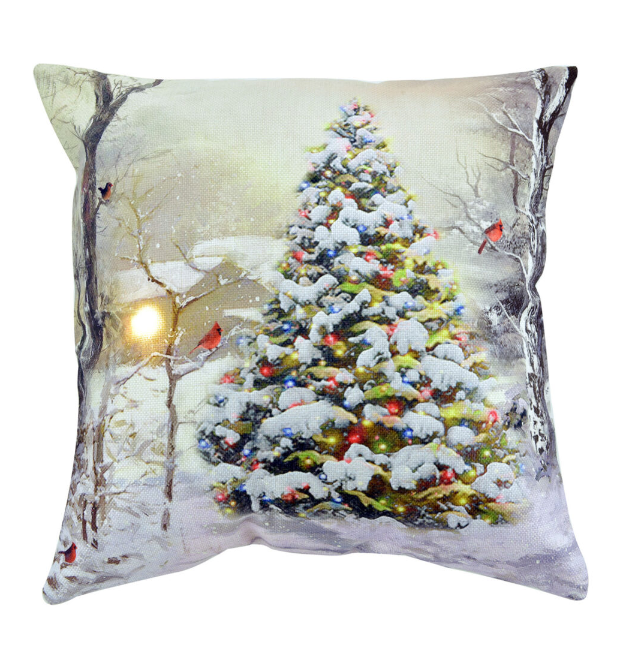 CUSHION LIGHTED 16"X16" 1 LED DECORATE XMAS TREE W/ HOUSE