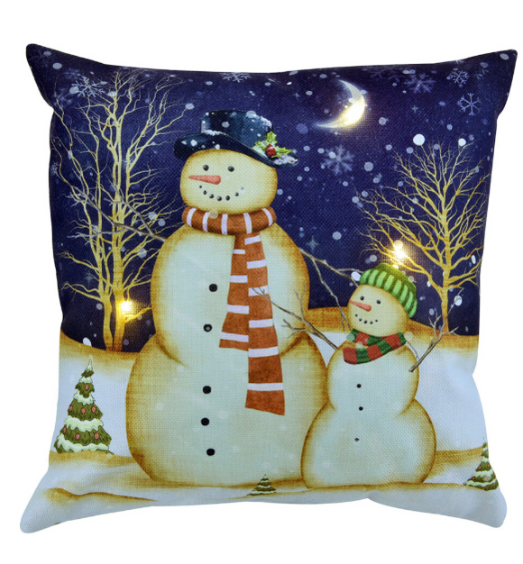 CUSHION LIGHTED 16″X16″ 3 LED NIGHT SCENE W/ 2 SNOWMAN